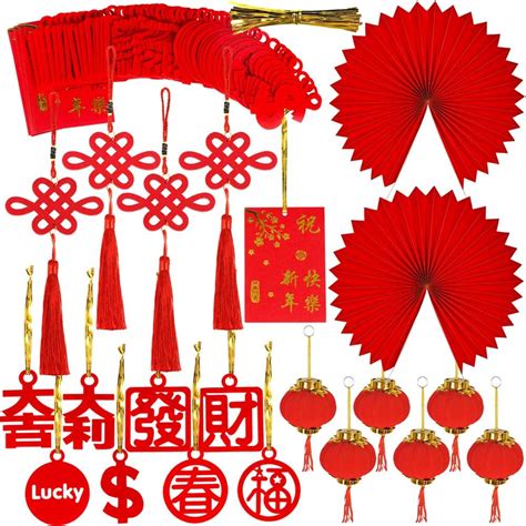 Amazon.com: Winlyn 86 Pcs Chinese New Year Decorations Chinese Hanging ...