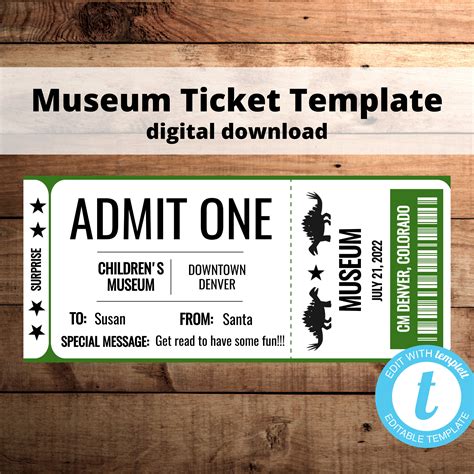 Museum Ticket Template Surprise Announcement Printable - Etsy