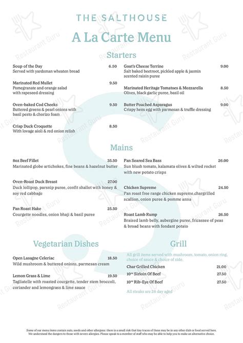 Menu at The Salthouse Bar & Restaurant, Ballycastle