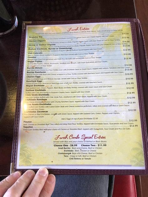 Menu at Acapulco Mexican Restaurant, Soldotna, Sterling Hwy