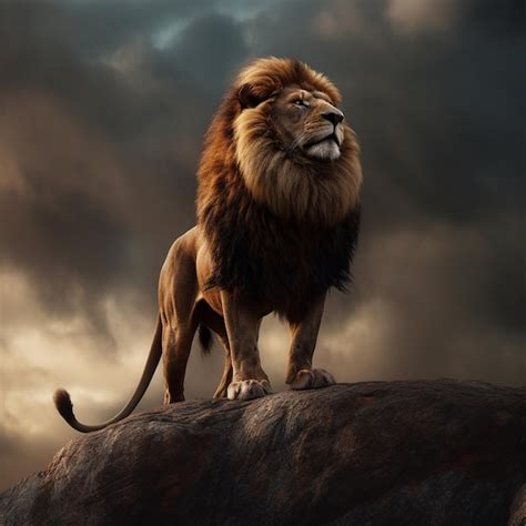 Premium AI Image | a digital painting of a lion on a rock