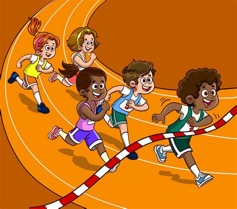 Running race. Vector illustration of students in a running competition ...