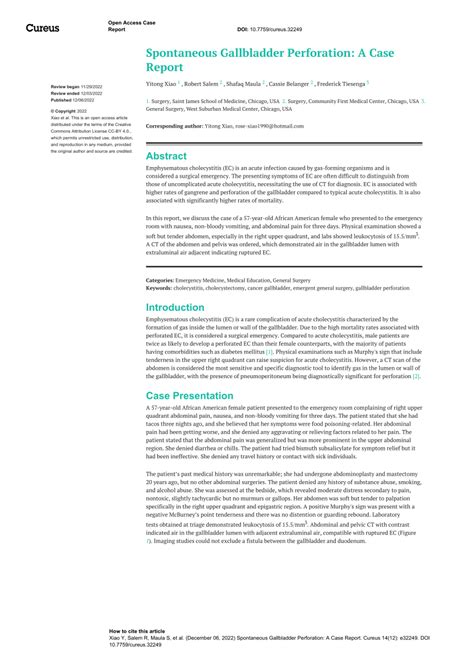 (PDF) Spontaneous Gallbladder Perforation: A Case Report