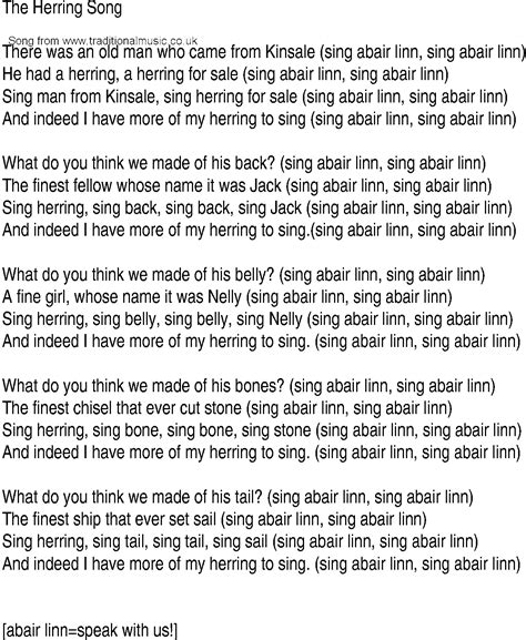 Irish Music, Song and Ballad Lyrics for: Herring Song