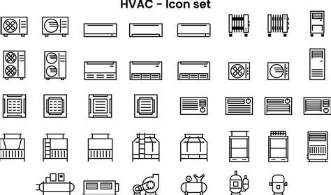 Flat icon set of HVAC unit or air conditioner products with various ...