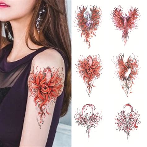 Red-Flower-Tattoo-Sticker-for-Women-Arm-Sleeve-Tattoo-Fake-Snak-Swan ...