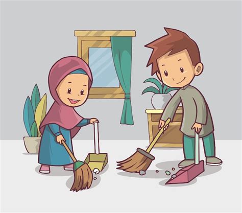 Premium Vector | Cartoon illustration of children cleaning the house