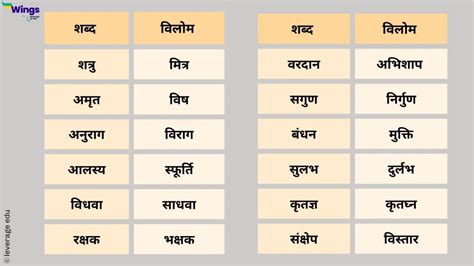 2500+ Vilom Shabd in Hindi : अ से ज्ञ विलोम शब्द लिस्ट | Leverage Edu