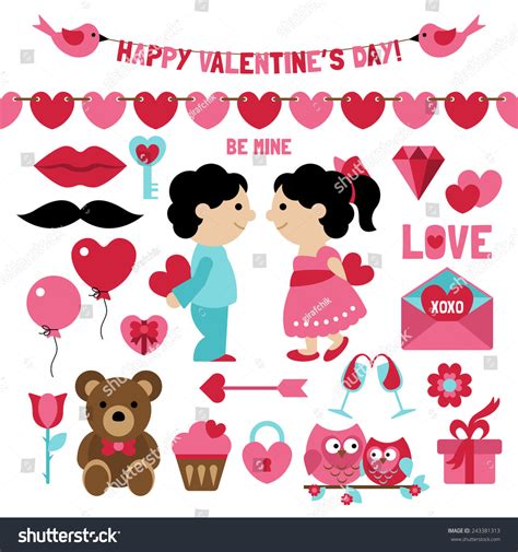 Valentines Day Clip Art Set Elements Stock Vector (Royalty Free ...