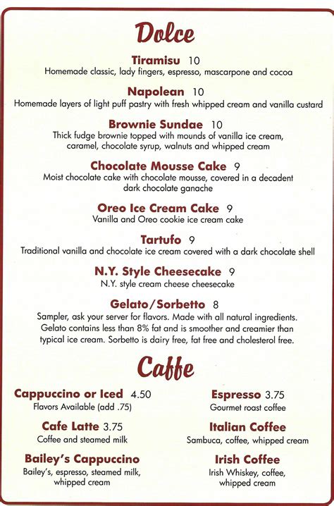 Dessert Menu – Cafe Baci