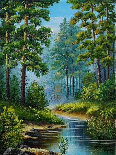 Oil Painting Forest landscape In the beautiful Forest | Etsy | Scenery ...