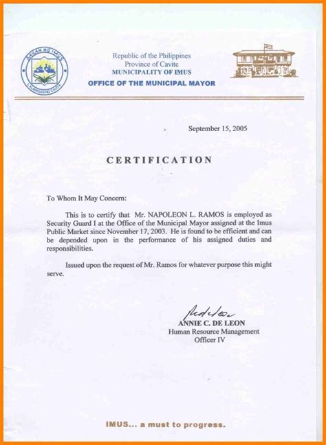 Sample Certification Letter Philippines Certificate pertaining to ...