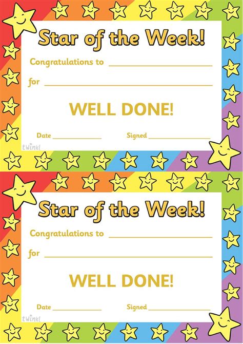 Star of the Week Award Certificate | Student certificates, Star of the ...