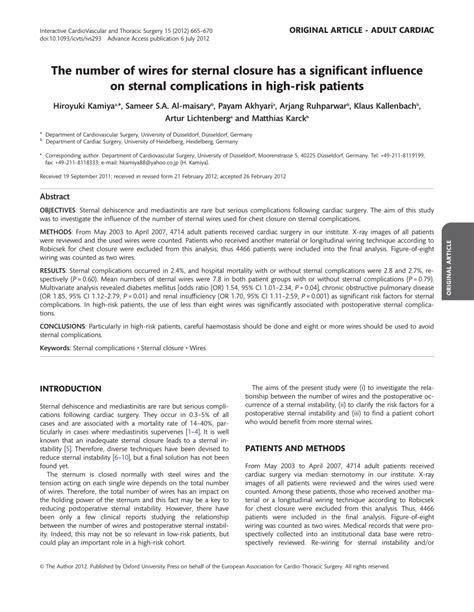 (PDF) The number of wires for sternal closure has a significant ...