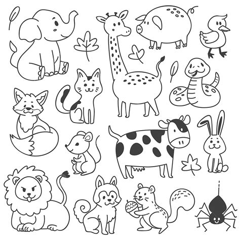 Dibujo De Conjunto Animales Doodle Ilustración Vectorial PNG ,dibujos ...