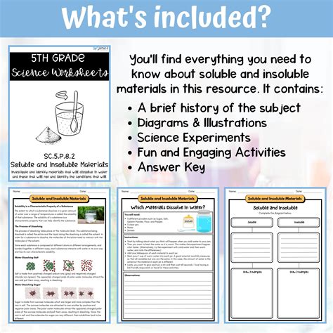 Soluble and Insoluble 5th Grade Physical Science Activities & Answer ...