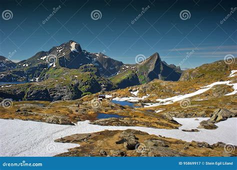 Munkebu and `Hermannsdaltinden` in Moskenes Stock Image - Image of ...