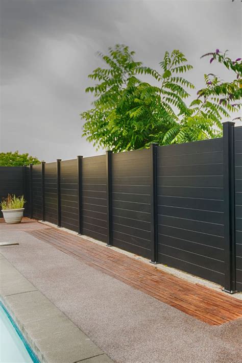 Modern Black Fence | Aluminum Fence Panels | Backyard fences, Modern ...