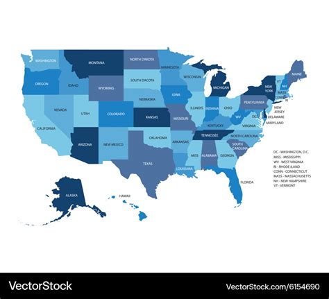 Blue map of United States Of America isolated on Vector Image