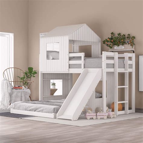 White Twin Loft Bed with Slide and Roof - Perfect Australia | Ubuy