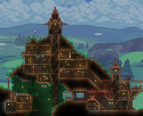 My pre-hardmode base, ideas to improve are welcome ! : Terraria