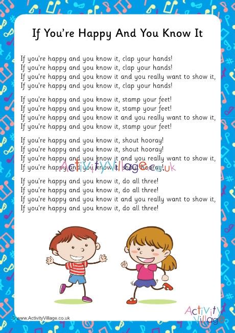 If You're Happy And You Know It Song Lyrics Printable