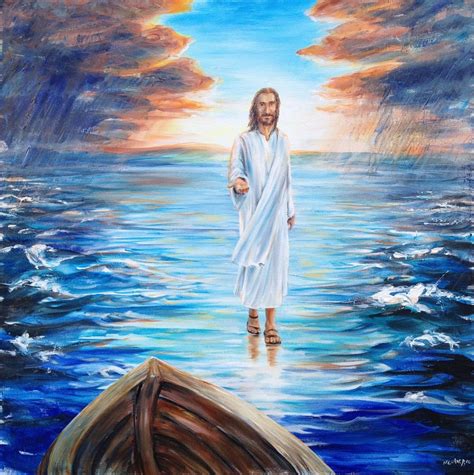 Wandelen op het water Olieverf schilderij van Jezus Christus - Etsy ...