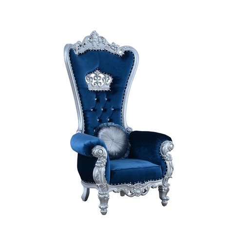 Luxury Blue Velvet High Back Chair Set 2 Pcs QUEEN ELIZABETH EUROPEAN ...