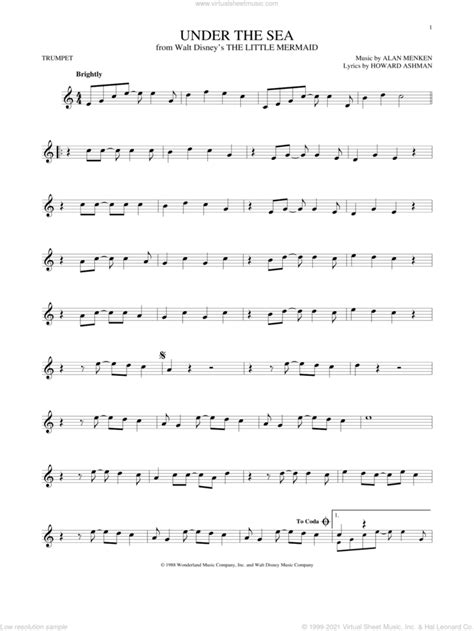 Under The Sea sheet music for trumpet solo (PDF-interactive)