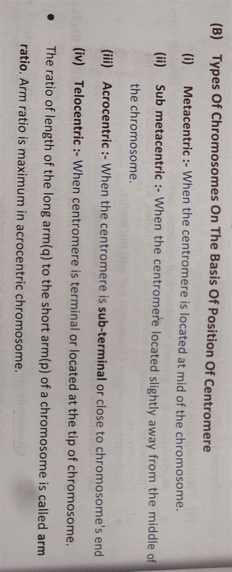 Types Of Chromosomes On The Basis Of Position Of Centromere | Filo