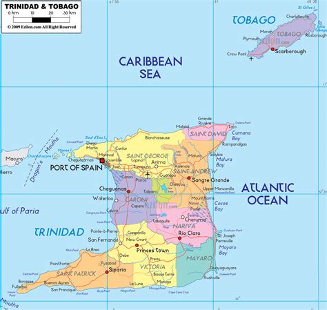 Large detailed administrative map of Trinidad and Tobago with cities ...