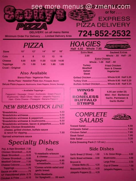 Menu at Scotty's Pizza pizzeria, Waynesburg, E High St