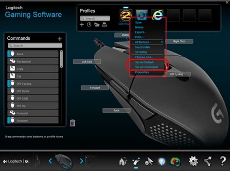 Set Default and Persistent profiles using Logitech Gaming Software