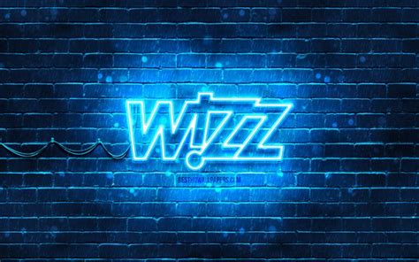 Download wallpapers Wizz Air blue logo, 4k, blue brickwall, Wizz Air ...