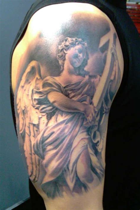 Stone Angel Statue Tattoojpg | Beautiful angel tattoos, Guardian angel ...