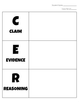 Claim Evidence Reasoning Graphic Organizer by Shelley Vaden | TPT