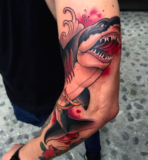 Neo Traditional Shark Tattoo by John Mendoza | Shark tattoos ...