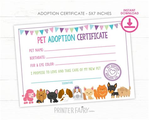 Pet Adoption Certificate, Pet Adoption Birthday Party, Puppy Birthday ...