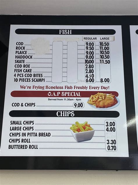 Menu at Anchor Fish and Chips fast food, Ongar