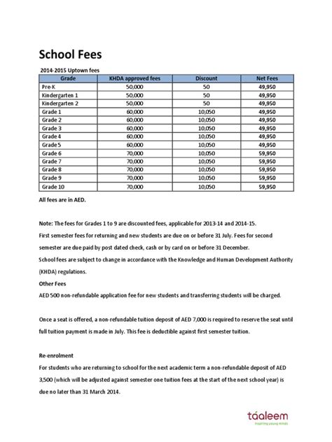 Uptown School Dubai, UAE - School Fees | PDF | Cheque | Fee