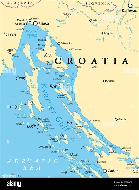 Kvarner Gulf, part of internal waters of Croatia, political map. Also ...