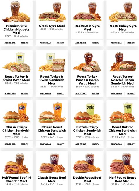 Arby's Printable Menu