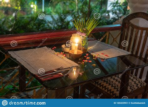 Candlelit Dinner Table Place Setting Stock Image - Image of dining ...