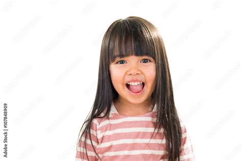 Asian smiling little girl portrait isolated on white foto de Stock ...