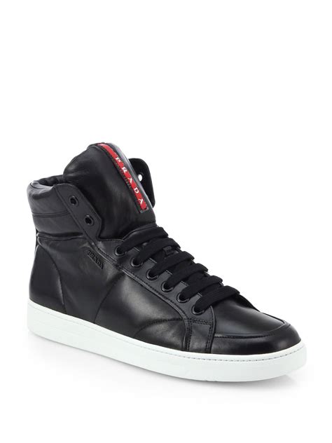 Lyst - Prada Leather High-top Sneakers in Black for Men