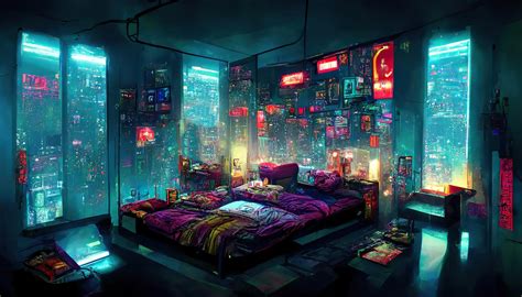 Premium Photo | Cosy cyberpunk futuristic bedroom concept art ...