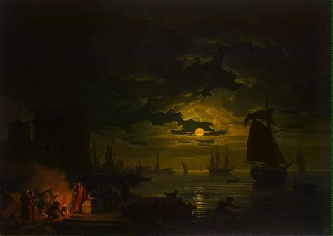 Entrance to the Port of Palermo in the Moonlight Painting | Vernet ...