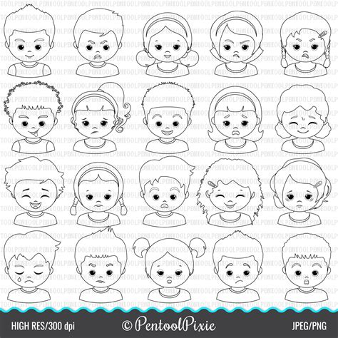 Emotions Clipart Lineart Black and White Expressions - Etsy Australia