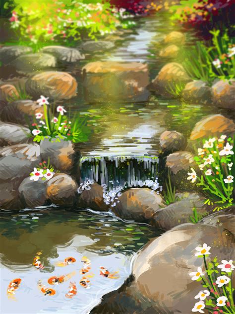 Koi Pond, Meghan Cornagie | Pond painting, Fantasy art landscapes, Pond ...