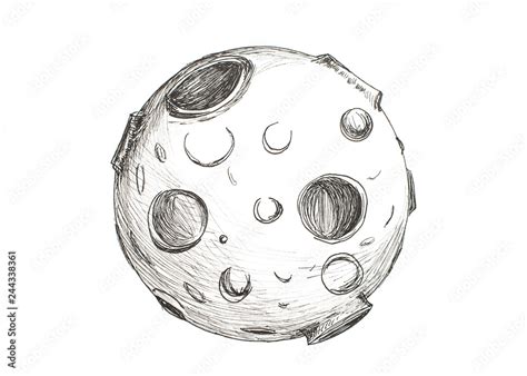 Moon with craters drawing pencil on white background Stock Illustration ...